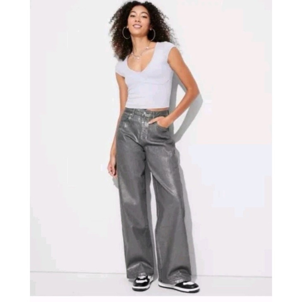 Wild Fable Jeans Womens 0 High Rise Baggy Silver Metallic 90632991 6149